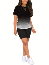 Load image into Gallery viewer, Lightweight Ombre Two-piece Outfit Set - Stylish Short Sleeve T-shirt &amp; Skinny Shorts - Shop &amp; Buy
