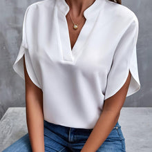 Load image into Gallery viewer, Lightweight Solid Color Notch Neck Blouse - Stylish Short Split Sleeves for Spring &amp; Summer - Shop &amp; Buy
