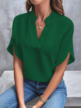 Load image into Gallery viewer, Lightweight Solid Color Notch Neck Blouse - Stylish Short Split Sleeves for Spring &amp; Summer - Shop &amp; Buy
