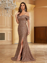 Load image into Gallery viewer, Long Sequined Off the Shoulder Bodycon Dress - Elegant Solid Color Floor Length Party Dress with Micro Elasticity - Shop &amp; Buy
