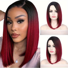 Load image into Gallery viewer, Lustrous Ombre Bob Wig - Seamless Black to Red Transition, Heat Resistant Synthetic Hair - Shop &amp; Buy

