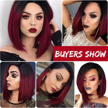 Load image into Gallery viewer, Lustrous Ombre Bob Wig - Seamless Black to Red Transition, Heat Resistant Synthetic Hair - Shop &amp; Buy
