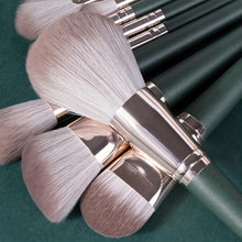 Load image into Gallery viewer, Luxurious 14pc Makeup Brush Set - Plush, Green Professional Brushes For Full Face &amp; Eye Detailing - Ideal For Foundation, Contouring &amp; Blending - Shop &amp; Buy
