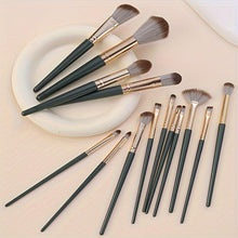 Load image into Gallery viewer, Luxurious 14pc Makeup Brush Set - Plush, Green Professional Brushes For Full Face &amp; Eye Detailing - Ideal For Foundation, Contouring &amp; Blending - Shop &amp; Buy
