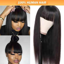Load image into Gallery viewer, Luxurious Brazilian Virgin Hair Wigs - Silky Straight with Flattering Bangs - Glueless No-Lace Front, 150% Bouncy Density - Designed for Women - Shop &amp; Buy
