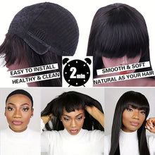 Load image into Gallery viewer, Luxurious Brazilian Virgin Hair Wigs - Silky Straight with Flattering Bangs - Glueless No-Lace Front, 150% Bouncy Density - Designed for Women - Shop &amp; Buy
