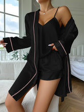 Load image into Gallery viewer, Luxurious Satin Pajama Set - Cozy Long Sleeve Robe with Belt, V-Neck Cami Top &amp; Shorts - Womens Effortless Sleepwear - Shop &amp; Buy
