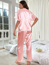 Load image into Gallery viewer, Luxurious Solid Satin Womens Pajama Set - Crew Neck Short Sleeve Top &amp; Soft Lounge Pants - Shop &amp; Buy
