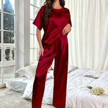 Load image into Gallery viewer, Luxurious Solid Satin Womens Pajama Set - Crew Neck Short Sleeve Top &amp; Soft Lounge Pants - Shop &amp; Buy
