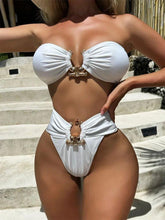 Load image into Gallery viewer, Luxury Metal Designer High Waist Bikinis Sets Women Solid White Black Bandeau Push Up Swimwear - Shop &amp; Buy
