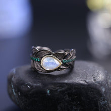 Load image into Gallery viewer, Milky Blue Moonstone Gemstone Handmade Ring Sterling Silver Adjustable Feather Ring Gift For Her June Birthstone - Shop &amp; Buy
