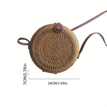 Load image into Gallery viewer, Mini Rattan Woven Round Bag, Boho Style Square Beach Bag, Fashion Straw Braided Crossbody Purses (7.09x2.76inch) - Shop &amp; Buy
