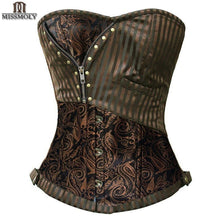 Load image into Gallery viewer, Miss Moly Steampunk Corset Gothic Bustiers Boned Zipper Brown Top Woman Tummy Slimming Sheath Modeling Shapewear - Shop &amp; Buy
