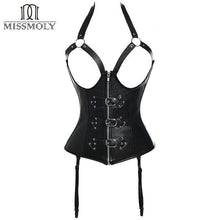 Load image into Gallery viewer, Miss Moly steampunk Corset Gothic Faux leather Bustier Steel Boned Women Tummy Lingerie Tops - Shop &amp; Buy