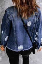 Load image into Gallery viewer, Mixed Print Distressed Button Front Denim Jacket - Shop &amp; Buy