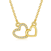 Load image into Gallery viewer, Moissanite Accent Beaded Large and Small Double Intertwining Heart Necklace in 925 Sterling Silver Gift for Her - Shop &amp; Buy
