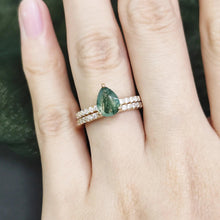 Load image into Gallery viewer, Moss Agate Ring Set 925 Sterling Silver Dainty Moss Agate Engagement Ring Helf Eternity Wedding Band Promise Ring - Shop &amp; Buy

