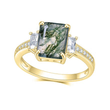 Load image into Gallery viewer, Moss Agate Three Stone Engagement Ring Set Unique Curved Wedding Band Cluster Bridal Ring 925 Sterling Silver - Shop &amp; Buy
