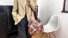 Load image into Gallery viewer, Multi-Color Geometric Patchwork Tote Bag For Women, Casual PU Shoulder Handbag, Large Capacity With Chain Detail - Shop &amp; Buy
