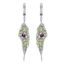 Load image into Gallery viewer, Natural Amethyst Peridot Gemstone Long Earrings 925 Sterling Sliver Vintage Palace Drop Earrings For Women Jewelry - Shop &amp; Buy
