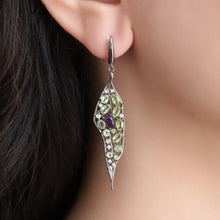 Load image into Gallery viewer, Natural Amethyst Peridot Gemstone Long Earrings 925 Sterling Sliver Vintage Palace Drop Earrings For Women Jewelry - Shop &amp; Buy
