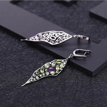 Load image into Gallery viewer, Natural Amethyst Peridot Gemstone Long Earrings 925 Sterling Sliver Vintage Palace Drop Earrings For Women Jewelry - Shop &amp; Buy
