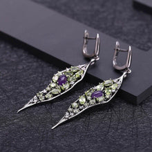 Load image into Gallery viewer, Natural Amethyst Peridot Gemstone Long Earrings 925 Sterling Sliver Vintage Palace Drop Earrings For Women Jewelry - Shop &amp; Buy