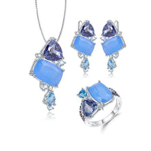 Load image into Gallery viewer, Natural Aqua-blue Calcedony Candy Fine Jewelry 925 Sterling Silver Ring Earrings Pendant Jewelry Sets For Women - Shop &amp; Buy