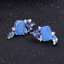 Load image into Gallery viewer, Natural Aqua-blue Calcedony Candy Fine Jewelry 925 Sterling Silver Ring Earrings Pendant Jewelry Sets For Women - Shop &amp; Buy
