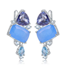 Load image into Gallery viewer, Natural Aqua blue Calcedony Earrings 925 Sterling Silver Colorful Modern irregular Drop Earrings for Women - Shop &amp; Buy
