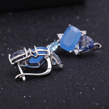 Load image into Gallery viewer, Natural Aqua blue Calcedony Earrings 925 Sterling Silver Colorful Modern irregular Drop Earrings for Women - Shop &amp; Buy
