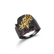 Load image into Gallery viewer, Natural Black Garnet Gemstones Band Ring 925 Sterling Silver Handmade Equinox Flower Rings Woman Art Jewelry - Shop &amp; Buy
