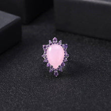 Load image into Gallery viewer, Natural Pink Calcedony Gemstone Ring 925 Sterling Silver Vintage Halo Cocktail Rings for Women Fine Jewelry - Shop &amp; Buy
