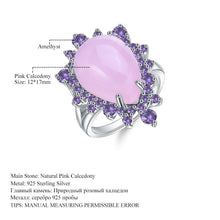 Load image into Gallery viewer, Natural Pink Calcedony Gemstone Ring 925 Sterling Silver Vintage Halo Cocktail Rings for Women Fine Jewelry - Shop &amp; Buy

