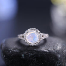 Load image into Gallery viewer, Natural Rainbow Moonstone Halo Engagement Rings, 925 Sterling Silver Promise Ring, Gift For Her, June Birthstone - Shop &amp; Buy
