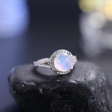 Load image into Gallery viewer, Natural Rainbow Moonstone Halo Engagement Rings, 925 Sterling Silver Promise Ring, Gift For Her, June Birthstone - Shop &amp; Buy
