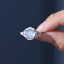 Load image into Gallery viewer, Natural Rainbow Moonstone Halo Engagement Rings, 925 Sterling Silver Promise Ring, Gift For Her, June Birthstone - Shop &amp; Buy
