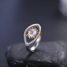 Load image into Gallery viewer, Natural Rainbow Moonstone Turkish Eye Rings, 925 Sterling Silver Adjustable Ring Gift For Her June Birthstone - Shop &amp; Buy
