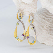 Load image into Gallery viewer, Natural Topaz Peridot Amethyst Statement Earrings 925 Sterling Silver Handmade Twist Drop Earrings for Women - Shop &amp; Buy
