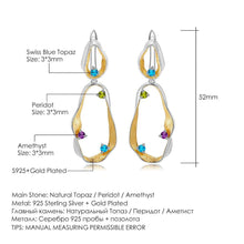 Load image into Gallery viewer, Natural Topaz Peridot Amethyst Statement Earrings 925 Sterling Silver Handmade Twist Drop Earrings for Women - Shop &amp; Buy
