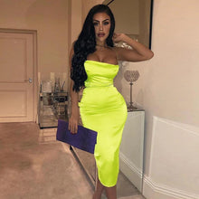 Load image into Gallery viewer, Neon Satin Lace Up Summer Women Bodycon Long Midi Dress Sleeveless Backless Elegant Party Outfits Sexy Club Clothes - Shop &amp; Buy
