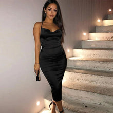 Load image into Gallery viewer, Neon Satin Lace Up Summer Women Bodycon Long Midi Dress Sleeveless Backless Elegant Party Outfits Sexy Club Clothes - Shop &amp; Buy
