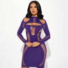 Load image into Gallery viewer, New Fall Hollow Out Solid Mini Dress for Women Sexy Cold Shoulder Long Sleeve Bodycon Night Club Party Dresses Clothes - Shop &amp; Buy
