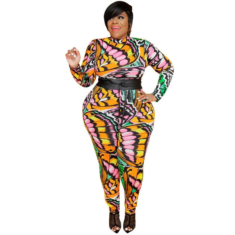 New Jumpsuit Women Plus Size Women Clothing Print Long Sleeve  Bodycon Stretch Romper Fashion Streetwear - Shop & Buy