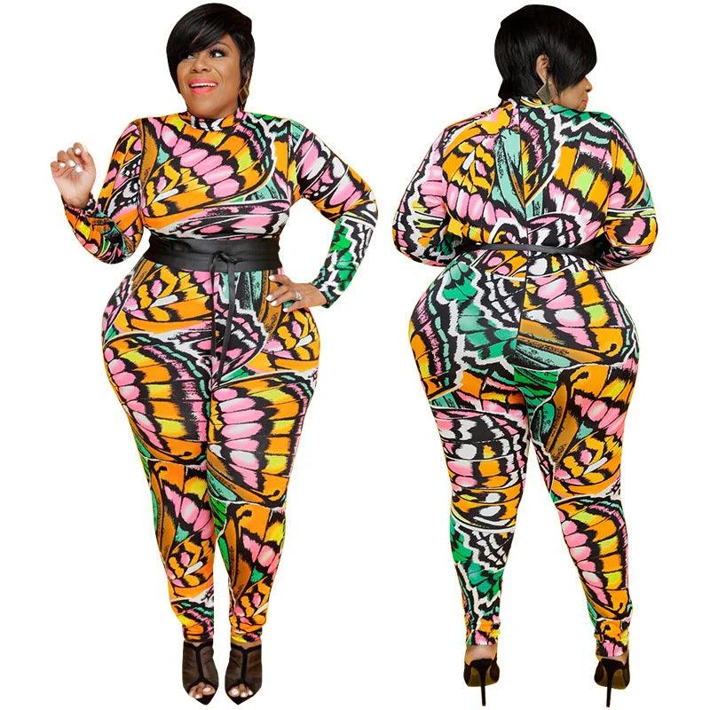 New Jumpsuit Women Plus Size Women Clothing Print Long Sleeve  Bodycon Stretch Romper Fashion Streetwear - Shop & Buy