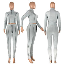 Load image into Gallery viewer, New Spring Contrasting Lines Two Piece Set Women Lounge Wear Zipper Stand Collar Crop Top + Pencil Pants Slim Outfits Sets - Shop &amp; Buy
