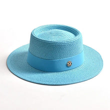 Load image into Gallery viewer, New Summer Straw Sun Hats for Women Ladies Fashion Flat Brim Ribbon Beach Hat - Shop &amp; Buy
