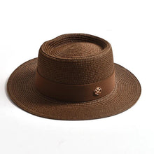 Load image into Gallery viewer, New Summer Straw Sun Hats for Women Ladies Fashion Flat Brim Ribbon Beach Hat - Shop &amp; Buy
