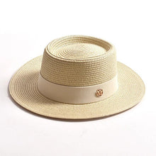 Load image into Gallery viewer, New Summer Straw Sun Hats for Women Ladies Fashion Flat Brim Ribbon Beach Hat - Shop &amp; Buy
