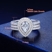 Load image into Gallery viewer, Newshe 2 Pcs 925 Sterling Silver Halo Pear Cut Engagement Rings Set for Women Stackable CZ Wedding Band Vintage Fine Jewelry - Shop &amp; Buy